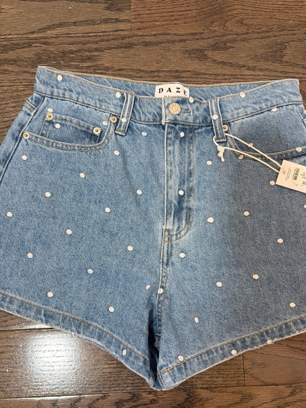 DAZE Light Blue Polka Dot Denim Shorts